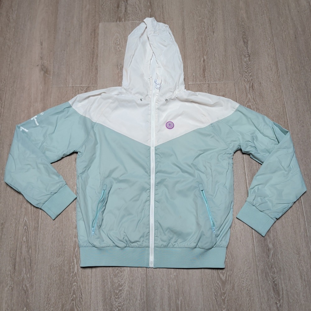 Monat Mint Green Colorblock Windbreaker‎ Jacket Womens Large Full Zip Hooded